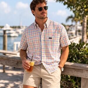 Façonnable Colorful Plaid Shirt M Preppy Coastal Old Money Summer Style